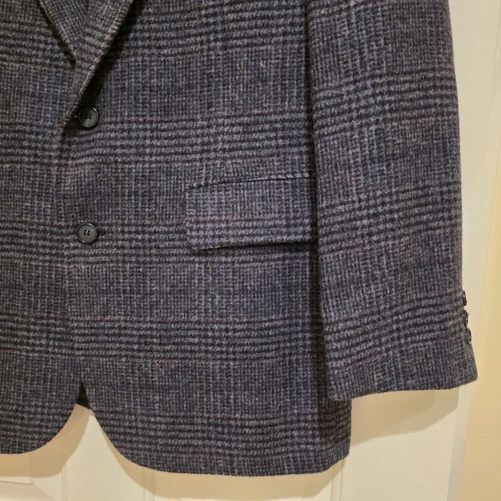 Vintage Hunt Valley Mens 42R Blazer Sport Coat Blue Plaid TWEED USA 2 button USA